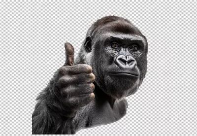 Happy Gorilla Giving Thumbs Up Gesture PNG Cutout for Approval and Success image