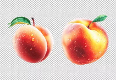 Fresh Juicy Peaches with Sparkling Water Droplets PNG Download for Design image