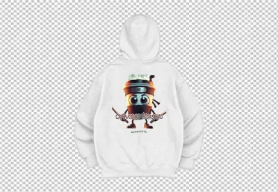 Playful Cappuccino Assassin Coffee Cup Ninja Graphic on White Hoodie image