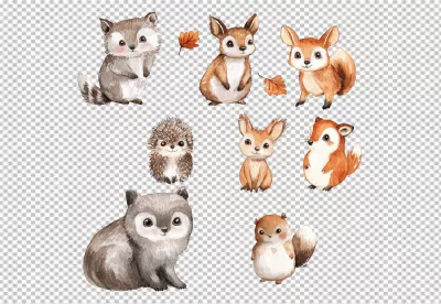 Adorable Watercolor Forest Animals Collection for Kids' Designs image
