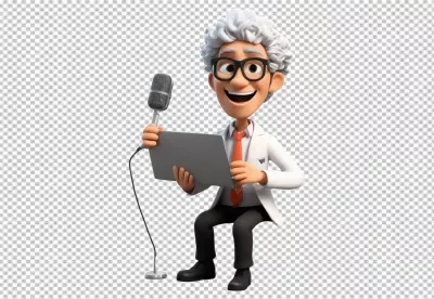 Cheerful 3D Animated Scientist Explaining Concepts with Microphone and Digital Tablet image