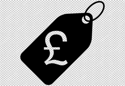 Black Pound price tag icon with British Pound Sterling currency symbol