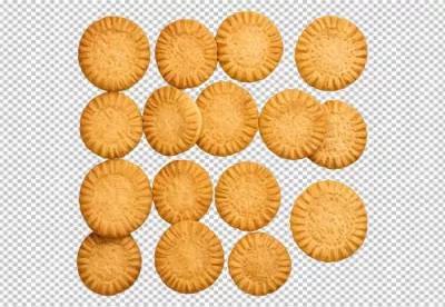 Scattered Golden Shortbread Biscuits with Decorative Edges and Center image