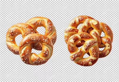Delicious Golden Baked Pretzels with Salt Flakes PNG for Snack and Bakery Designs image