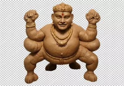 Smiling Multi-Armed Indian Deity Statue Adorned with Golden Crown and Ornaments image