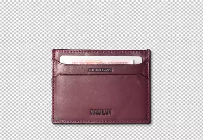 Dark red leather wallet product Design with card