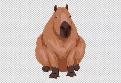 Adorable Cartoon Capybara Sitting Peacefully with Closed Eyes, Transparent Background Digital Illustration image
