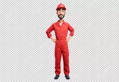 Confident 3D Builder Mascot in Red Uniform and Hard Hat Smiling Professionally image