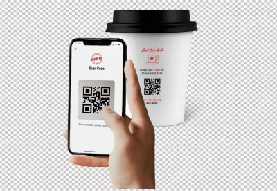 Scan QR code on phone for loyalty program at Red Cup Café