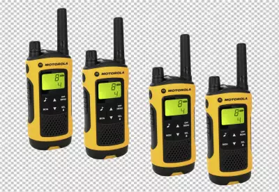 walkie talkie cell phone with a yellow screen that says t on the top