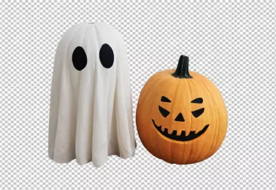 Spooky Halloween Ghost Decoration and Smiling Jack-o-Lantern Holiday Display image