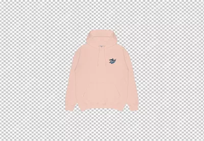 Light Pink Hoodie with Playful Cartoon Shark Wearing Blue Sneakers Design image