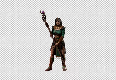 Mystical Enchantress in Emerald and Gold Attire with Magic Staff image