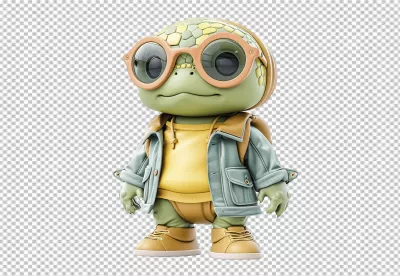 Cute 3D Cartoon Turtle Character Wearing Stylish Glasses and Backpack image