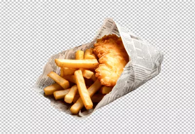 Classic Fish and Chips Wrapped in Newspaper Delicious Golden Fried Seafood Meal image