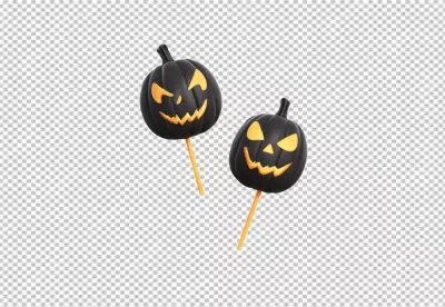 3D Rendered Pair of Black Jack-o'-Lanterns on Sticks for Halloween Decor image