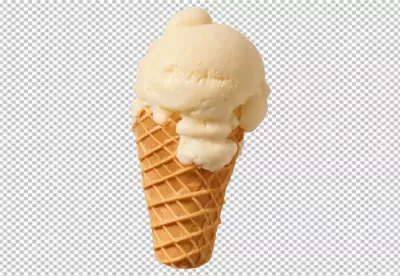 Classic Vanilla Ice Cream Scoop Melting in a Crispy Waffle Cone on White image