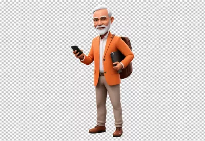Professional 3D Senior Man with Smartphone Laptop and Backpack image