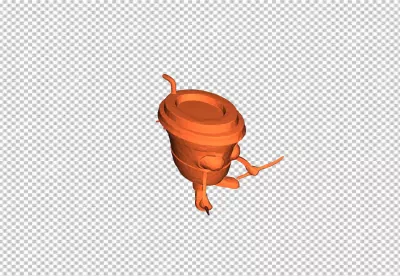 Dynamic 3D Rendered Orange Coffee Cup Character with Dual Blades image
