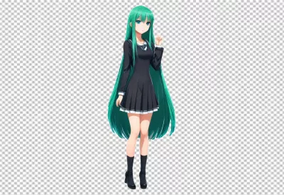 Anime Character with Vibrant Green Hair Making a Peace Sign image