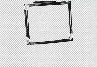 Elegant Black Rectangular Frame Adorned with Delicate White Roses and Floral Accents PNG image