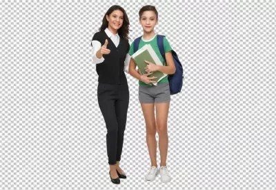 Professional Woman Points Forward with Smiling Student Ready for School Education Concept image