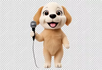 Cheerful Golden Retriever Puppy Mascot Happily Holding a Microphone for a Fun Performance image