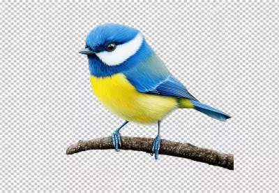 Charming Blue Tit Bird Perching on Branch PNG for Creative Designs image