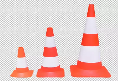 An orange and white traffic cone on transparent background PNG