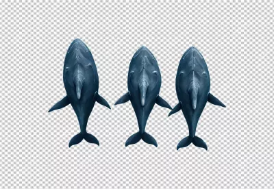 Three Graceful River Dolphins Swimming, Isolated Top View on White Background image
