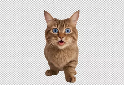 Wide-Eyed Feline with Expressive Blue Eyes on a Clean White Background image