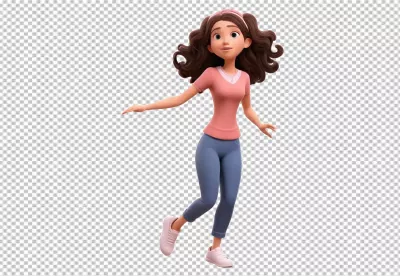 Charming 3D Animated Young Woman Character in Casual Attire and Dynamic Pose image