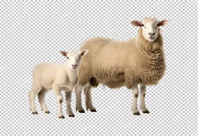 Cute Sheep and Lamb Standing Together, Farm Animals Wildlife PNG Cutout image