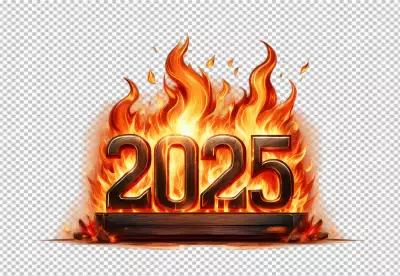 Happy New Year 2025 In Fire Design PNG