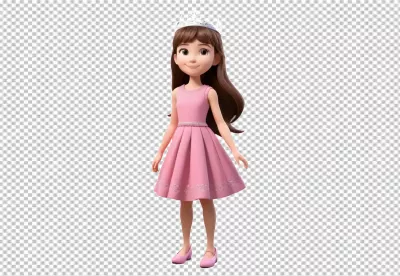 Smiling 3D Animated Girl in Pink Princess Dress with Crown image