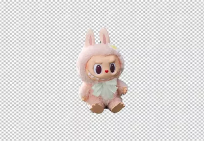 Playful Pink Fluffy Bunny Monster Plush Toy with Mischievous Grin image