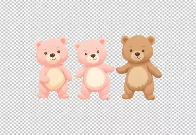 Cute Cartoon Pink and Brown Teddy Bears Standing Together Illustration for Children's Designs image