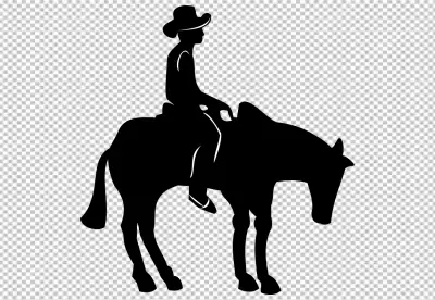 Cowboy silhouette with horse against  PNG