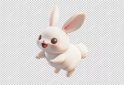 Adorable 3D White Rabbit Character Joyfully Jumping image