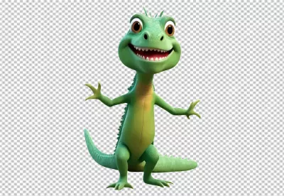 Cheerful 3D Cartoon Green Lizard Mascot Waving Hello image
