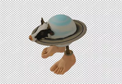 Whimsical Cow Headed Planet with Rings and Anthropomorphic Feet Fantasy Art image