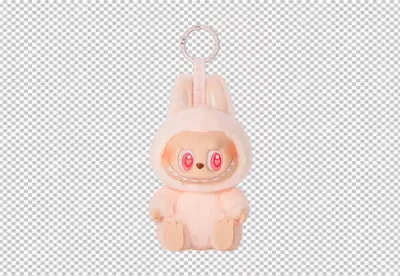 Cute Pink Bunny Monster Plush Keychain with Fiery Red Eyes image