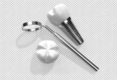 Professional 3D Dental Implant, Examination Mirror, and Healthy Molar Model image