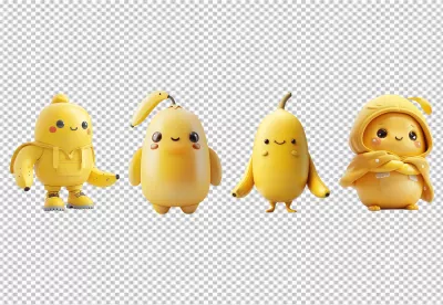 Collection of Adorable 3D Banana Characters with Playful Expressions image