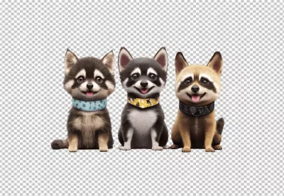 Adorable Fluffy Puppy Trio Sitting and Smiling with Colorful Bandanas image