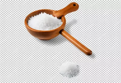 Coarse White Sea Salt Crystals in a Rustic Wooden Scoop for Culinary Use image
