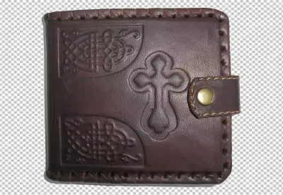 Elegant Dark Brown Leather Wallet with Embossed Celtic Cross and Knot Designs image