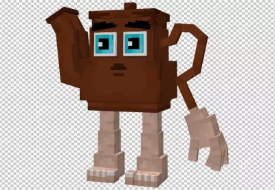 Playful Brown Blocky Teapot Character Waving with Expressive Blue Eyes image