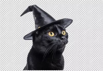 Cute Black Cat in Witch Hat for Halloween Fun image