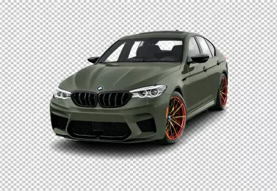Sleek Military Green BMW Sedan with Distinctive Orange and Gold Performance Wheels image